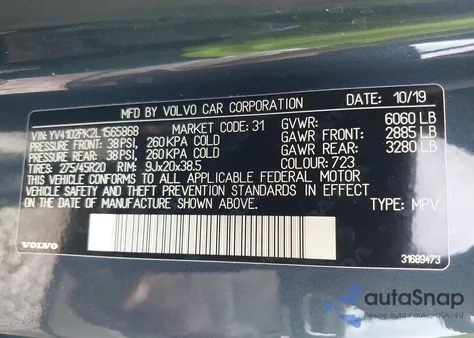 2020 Volvo Xc90 T5 Momentum 7 Passenger from USA, damaged, VIN YV4102PK2L1565868